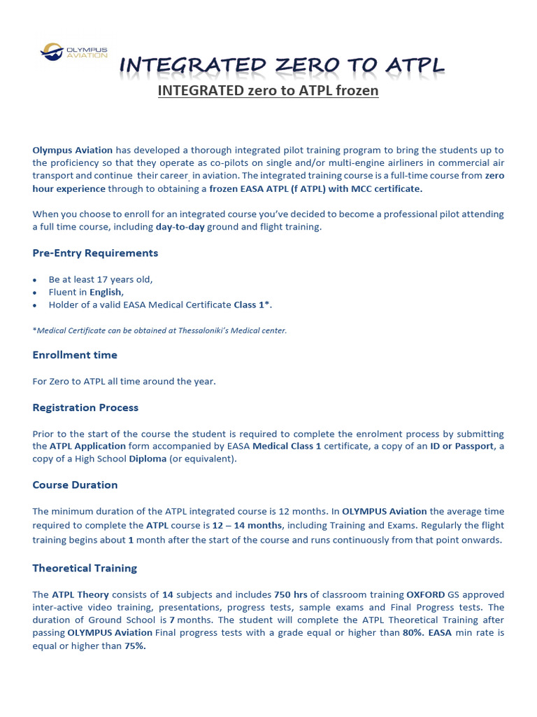 Integrated Zero to ATPL Training Program | PDF | Aeronautics | Aviation