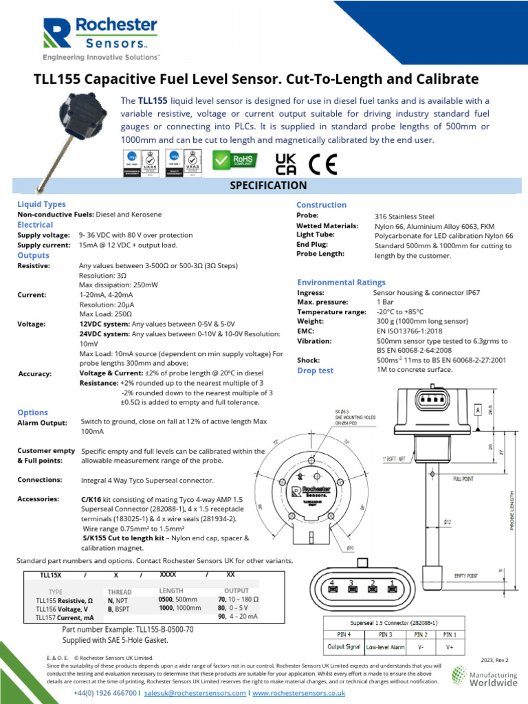 TLL155 Capacitive Fuel Level Sensor Datasheet 1.2 | PDF | Calibration ...