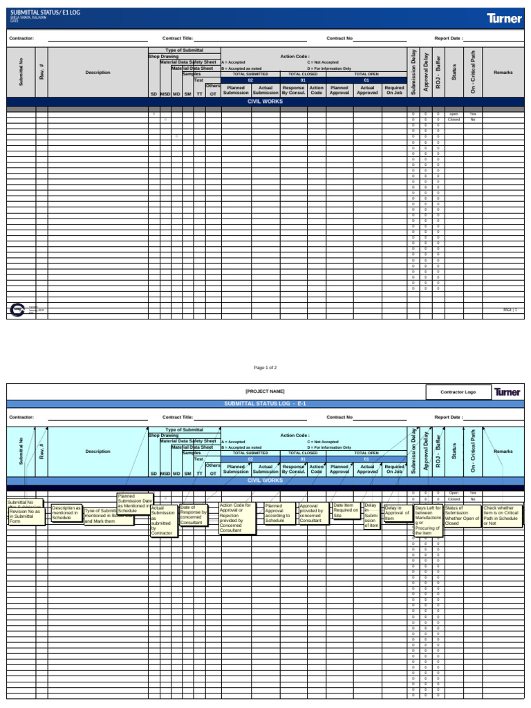 Contractor's Submittal Status Log (E-1) | PDF