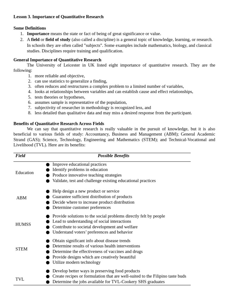 Importance of Quantitative Research | PDF | Level Of Measurement ...