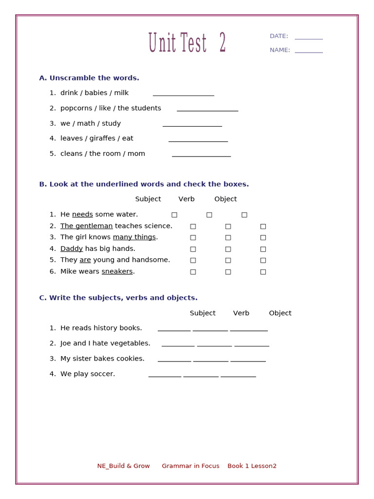 Grammar in Focus Book 1 Unit2 TEST | PDF