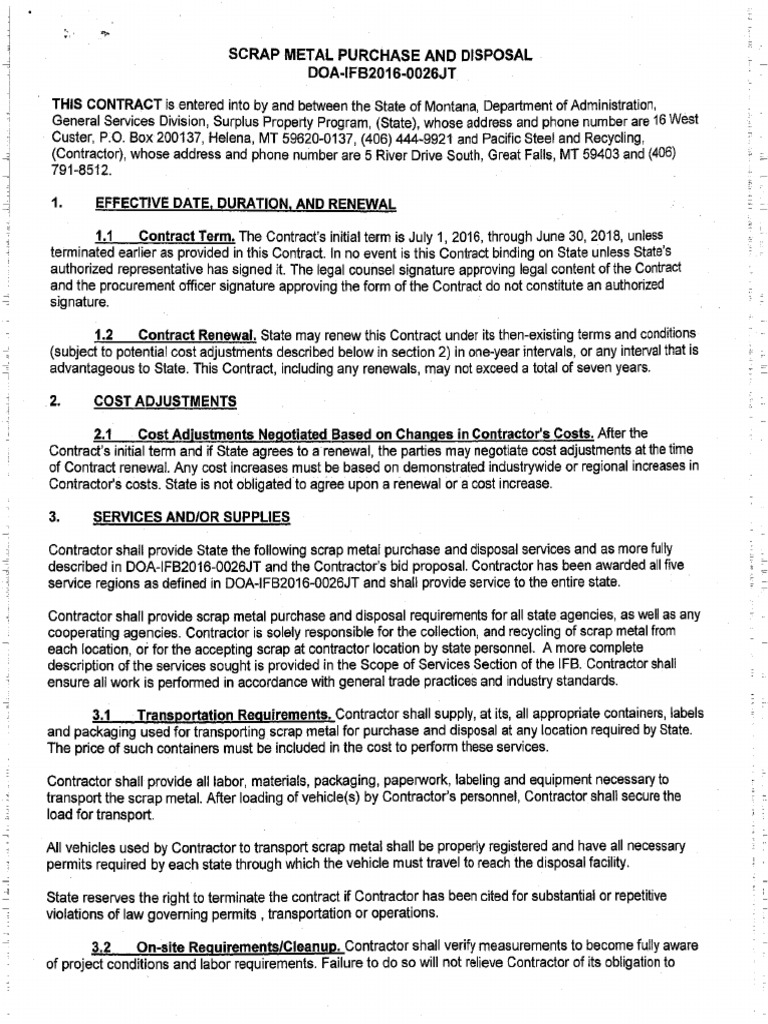 Contracts Crap Metal Purchase and Disposal | PDF