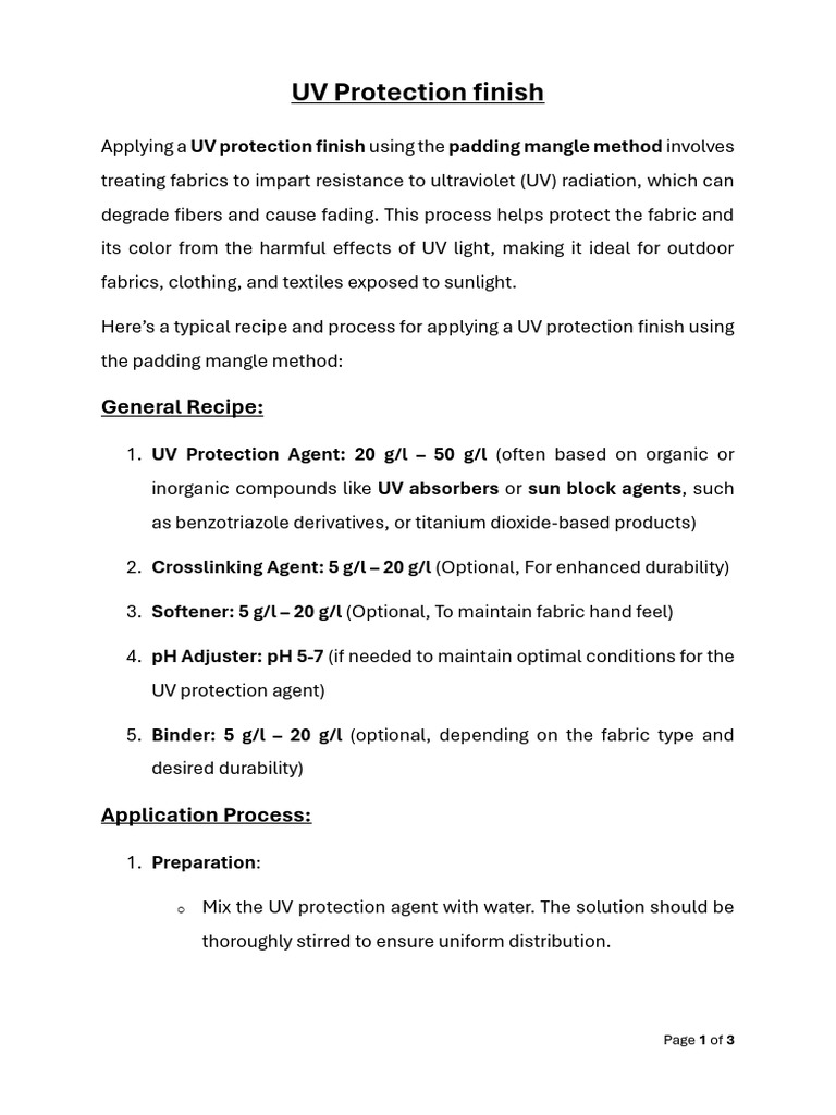 UV Protection Finish Application Guide | PDF | Textiles | Ultraviolet