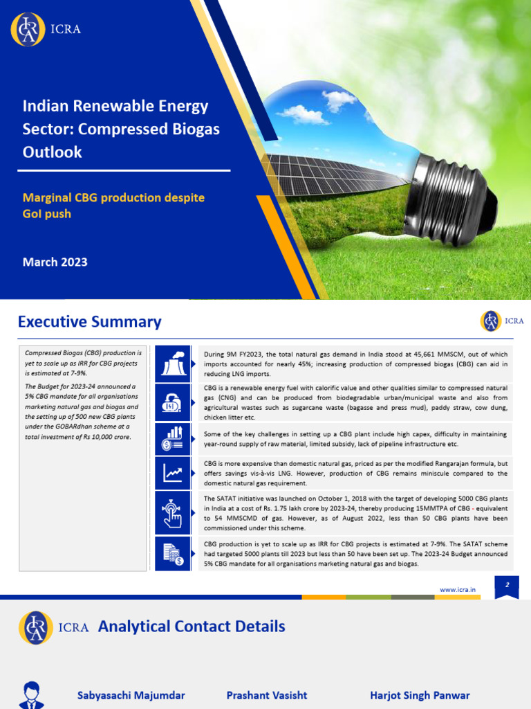 Indian Compressed Biogas Outlook 2023 | PDF | Biogas | Natural Gas