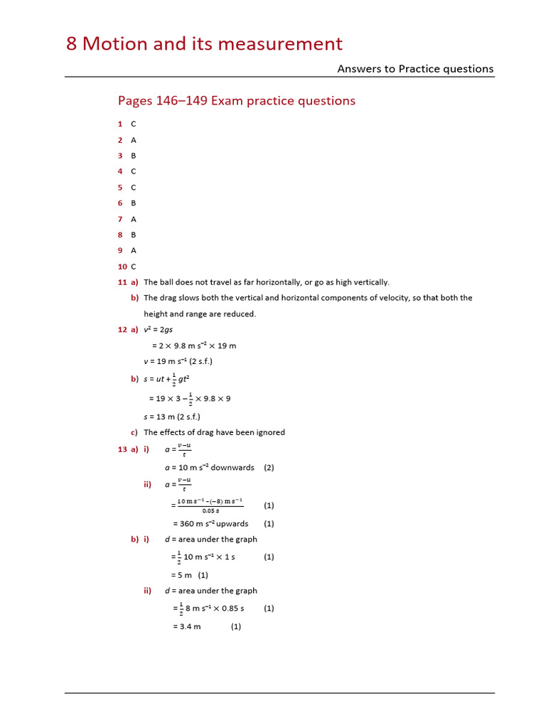 Motion Measurement Practice Answers | PDF | Mechanics | Motion (Physics)