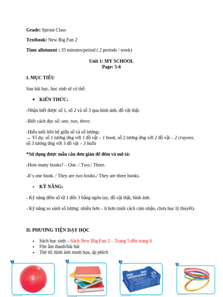 Tuần 2 - Chồi Unit 1 - Numbers 1-2 Done | PDF