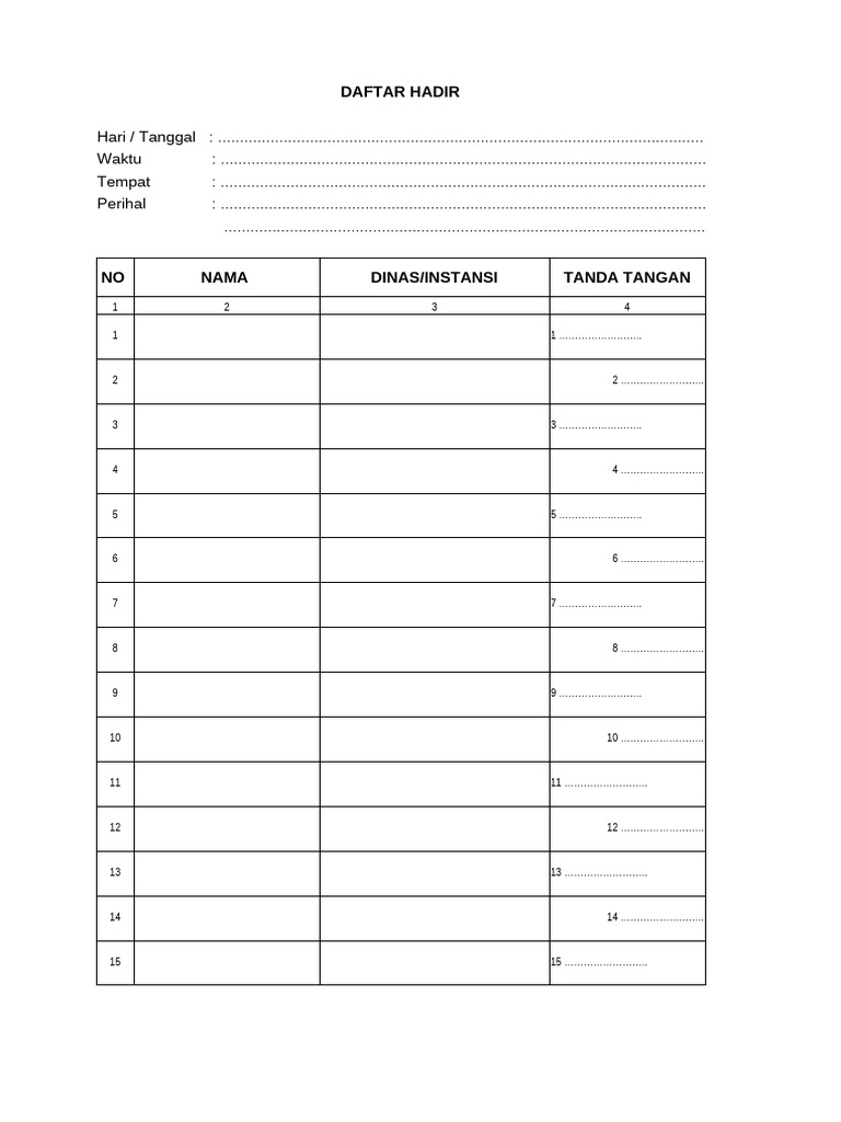 Daftar Hadir Rakor | PDF