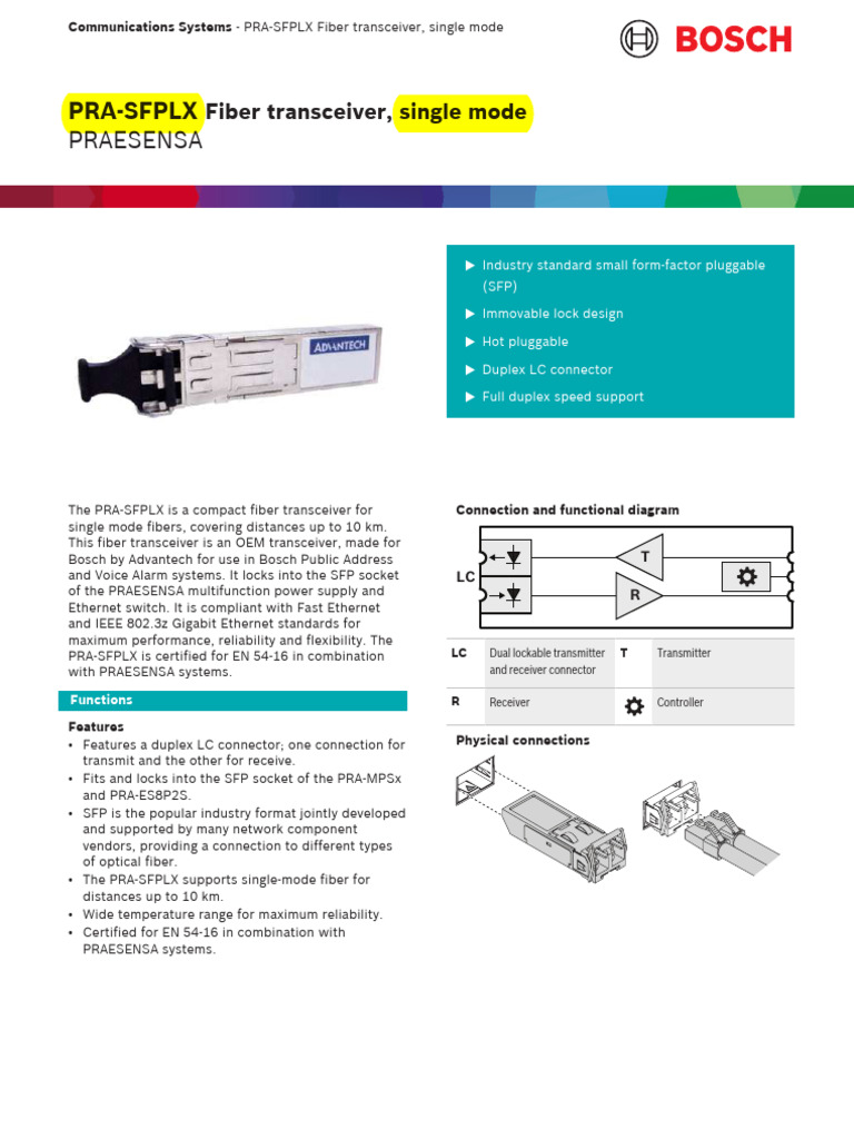 PRA-SFPLX Single Mode Fiber Transceiver | PDF | Telecommunications ...