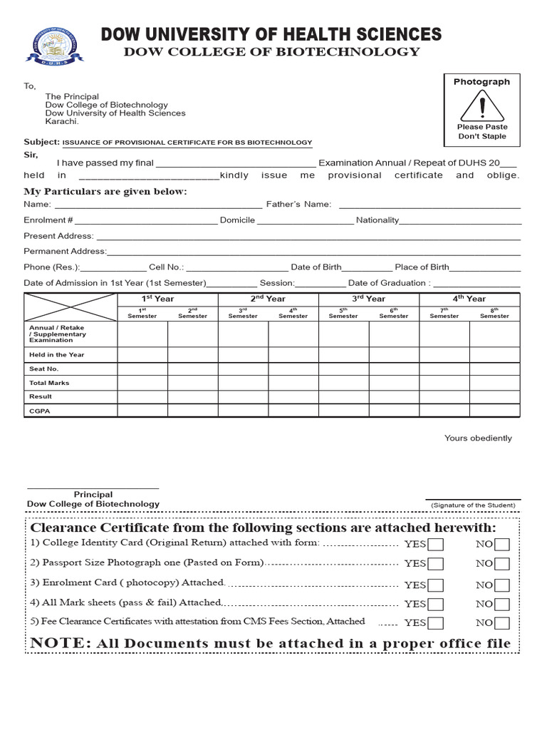 BS Biotech Provisional Form | PDF | Authentication | Government And ...