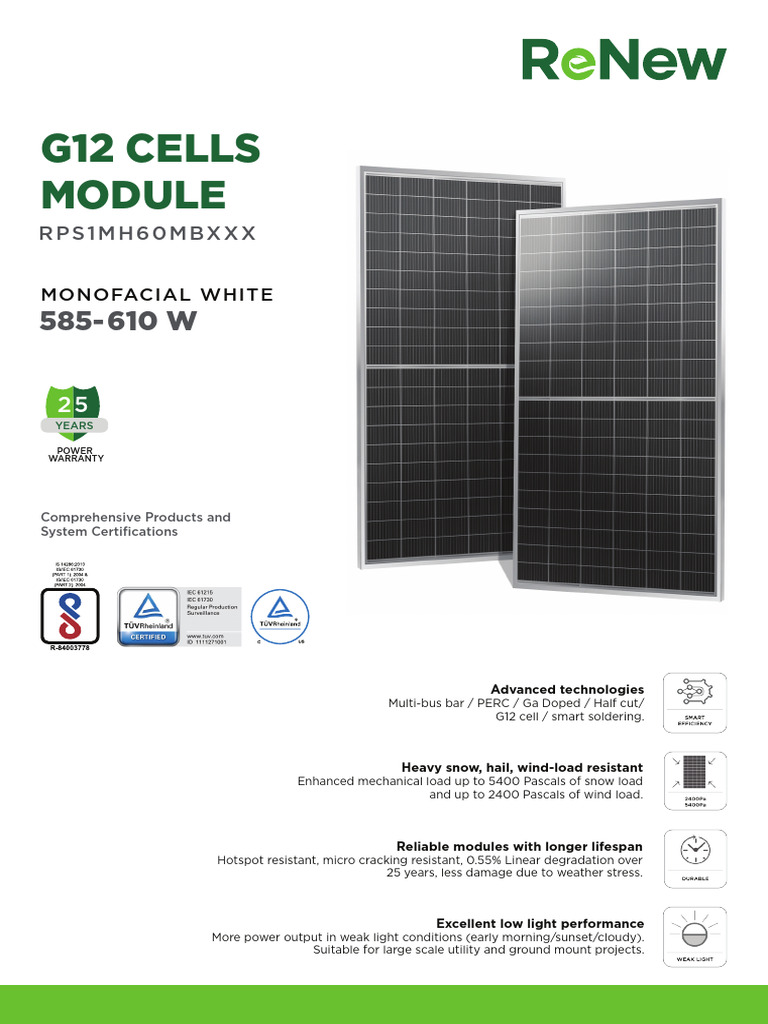 585-610W Solar Module Datasheet | PDF | Photovoltaics | Electricity