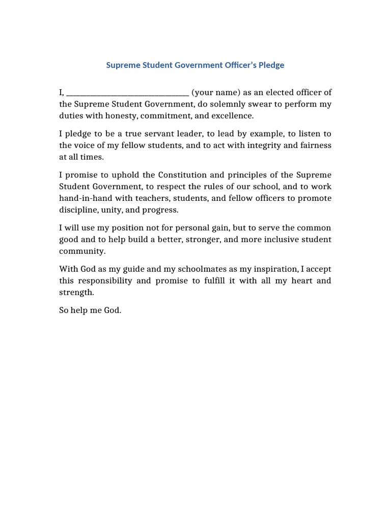 Supreme Student Government Officer Pledge | PDF