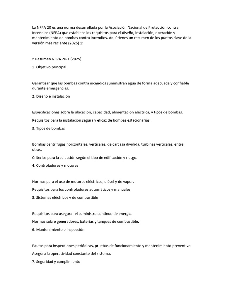 Resumen de NFPA 20-1 (2025) | PDF