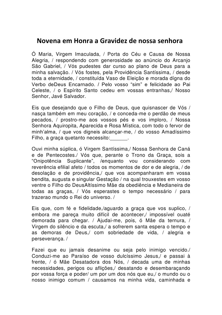 Novena da Gravidez de Nossa Senhora | PDF | Maria, mãe de Jesus | Gravidez