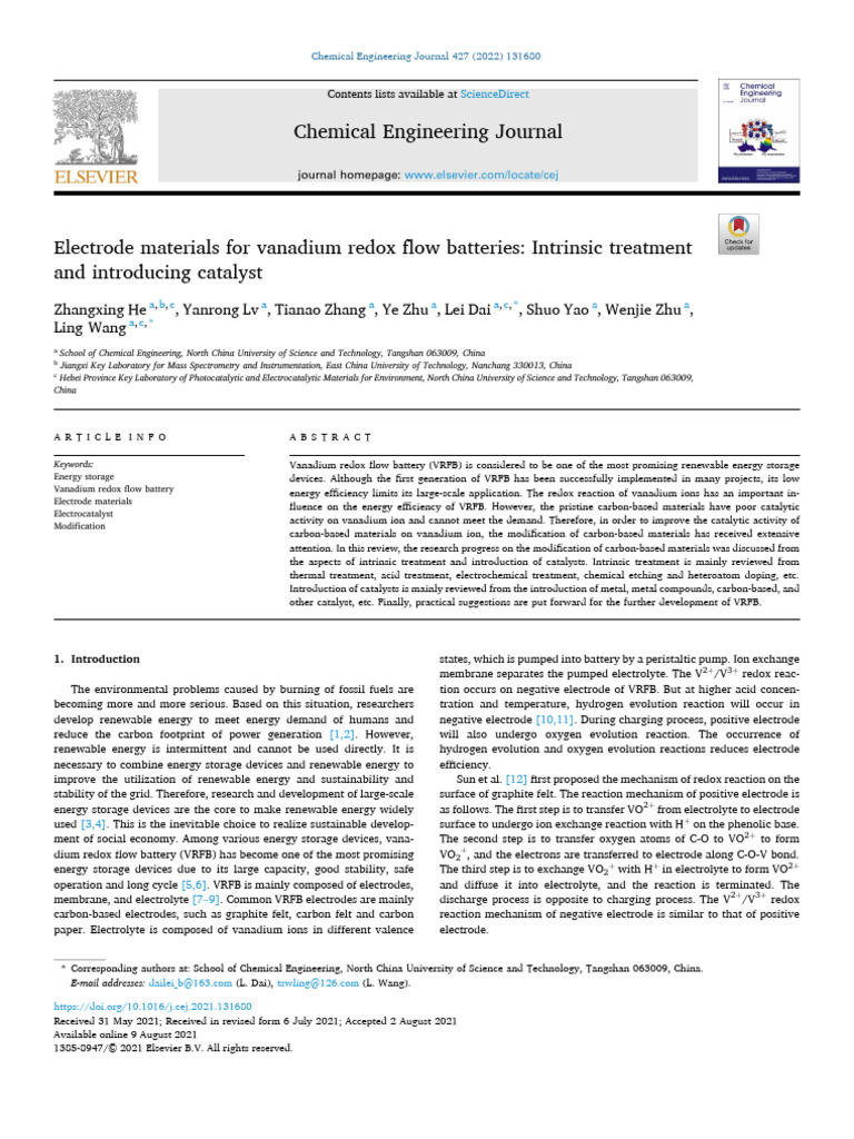 Electrode Materials For Vanadium Redox Flow Batteries Intrinsic ...