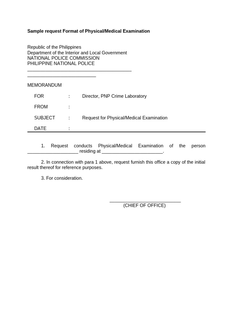 Request Format for Medical Examination | PDF
