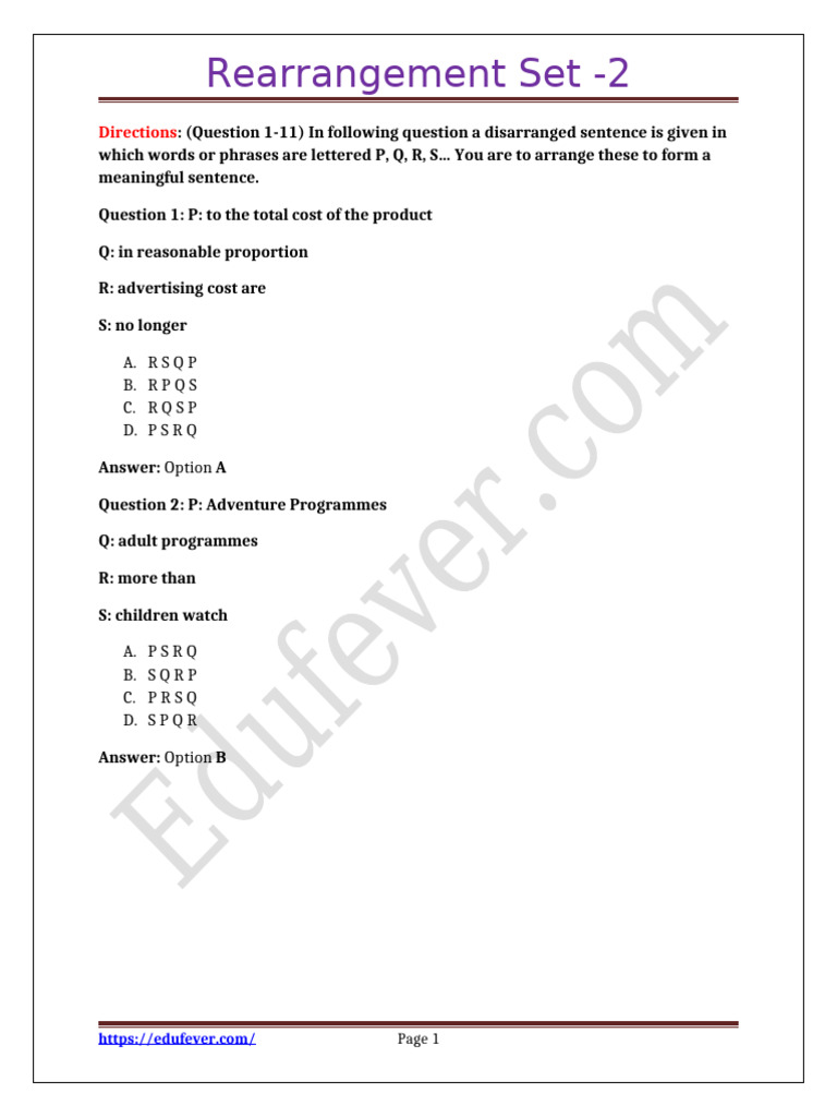 Sentence Rearrangement Exercises | PDF