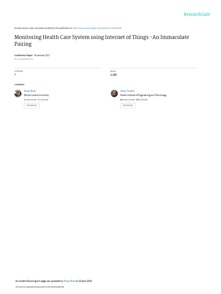 IoT in Health Care Monitoring Systems PDF Of Things