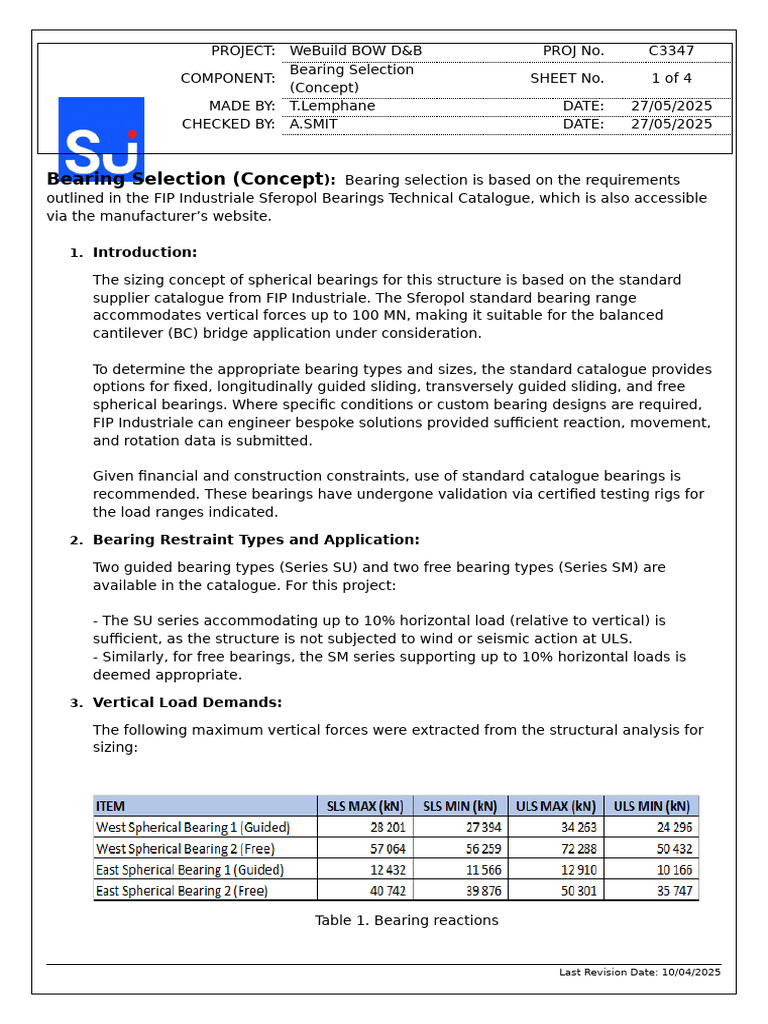 Bearing Selection for BC Bridge Project | PDF | Bearing (Mechanical)