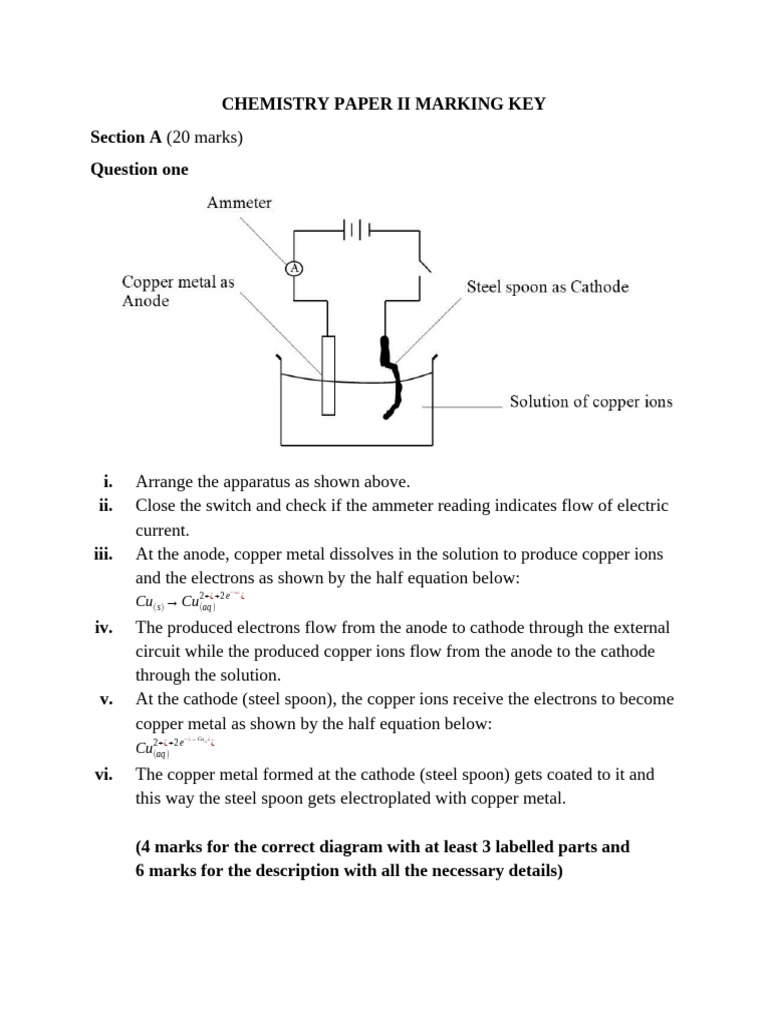 Chemistry Paper II Marking Key | PDF | Anode | Copper