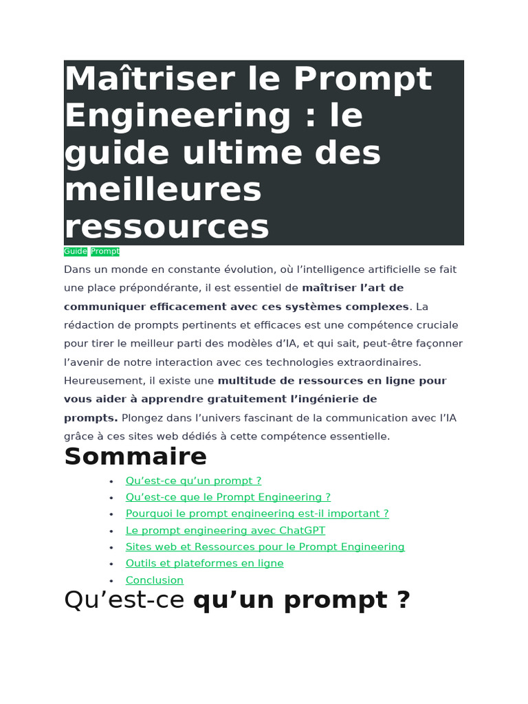 Guide Complet sur le Prompt Engineering | PDF | Intelligence ...