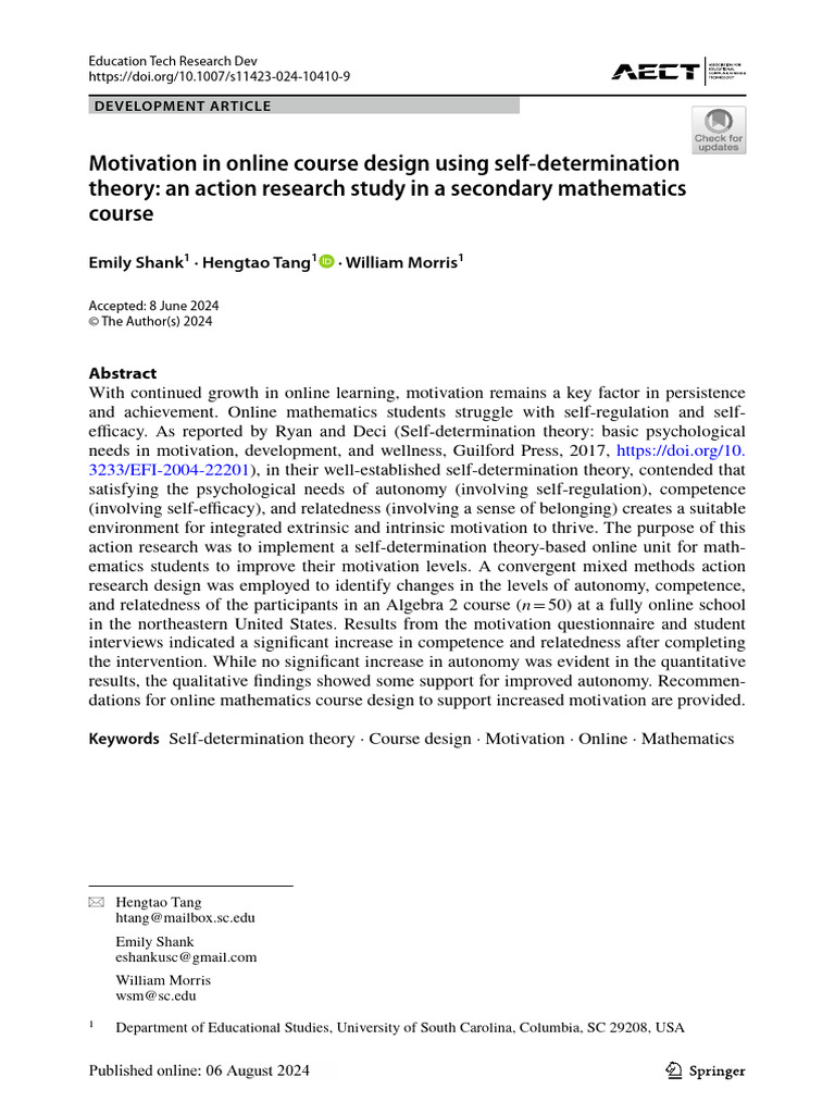 Motivation in Online Course Design Using Self-Dete | PDF | Motivational ...