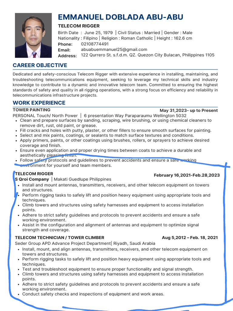 Telecom Rigger and Technician Profile | PDF | Telecommunications | Paint