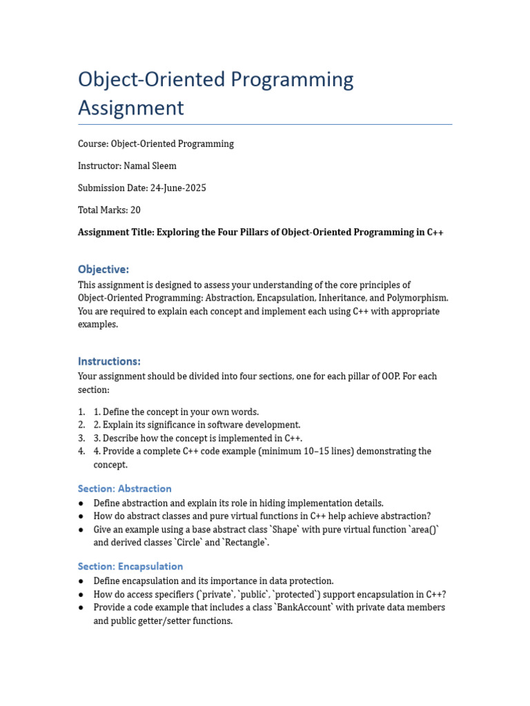 OOP Principles in C++ Assignment Guide | PDF | Inheritance (Object ...