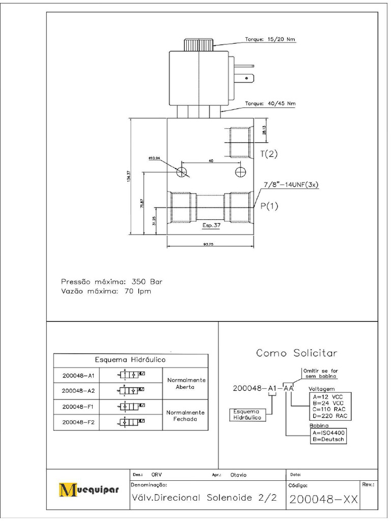 Válvula Direcional Solenoide 200048 2-2 - Muequipar | PDF