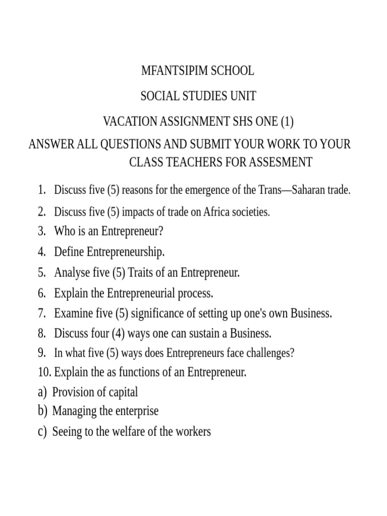 Mid Sem Vac Assignment SS | PDF