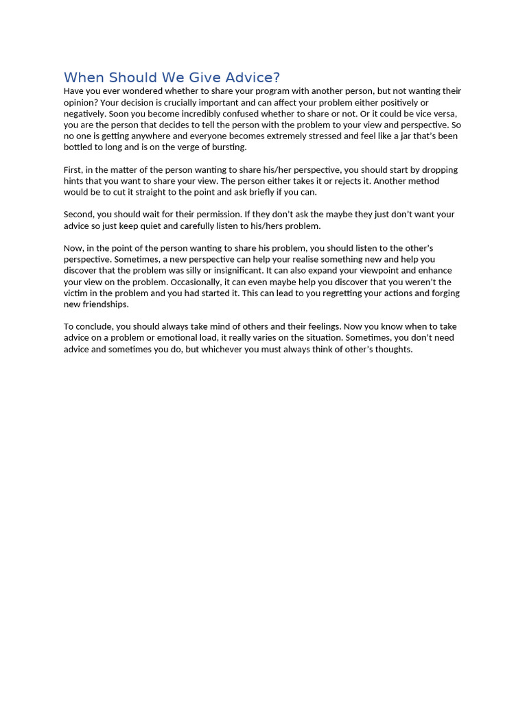When to Offer Advice Effectively | PDF