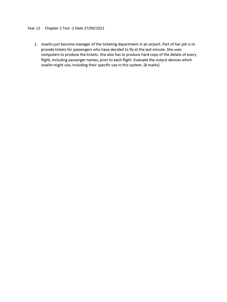 Year 12 Tech Test: Input & Output Devices | PDF | Computing | Computer ...