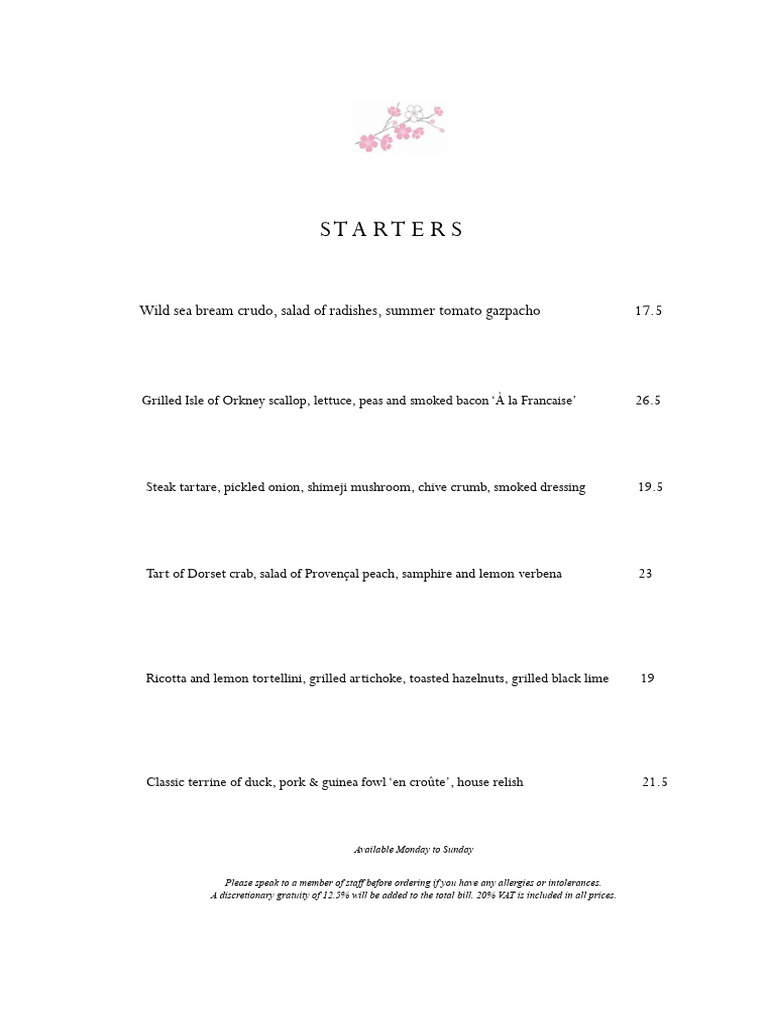 Fine Dining Menu: Starters & Mains | PDF | Foods | Cuisine