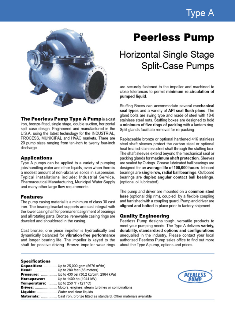 Peerless Type A Split-Case Pumps | PDF | Pump | Bearing (Mechanical)