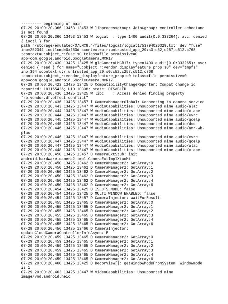 Camera Error Logs and Warnings | PDF | Computing | Software
