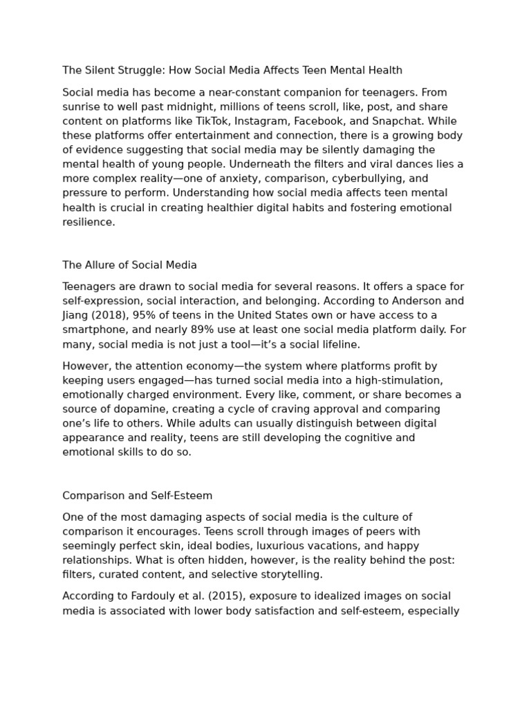 Social Media's Impact on Teen Mental Health | PDF | Social Media ...