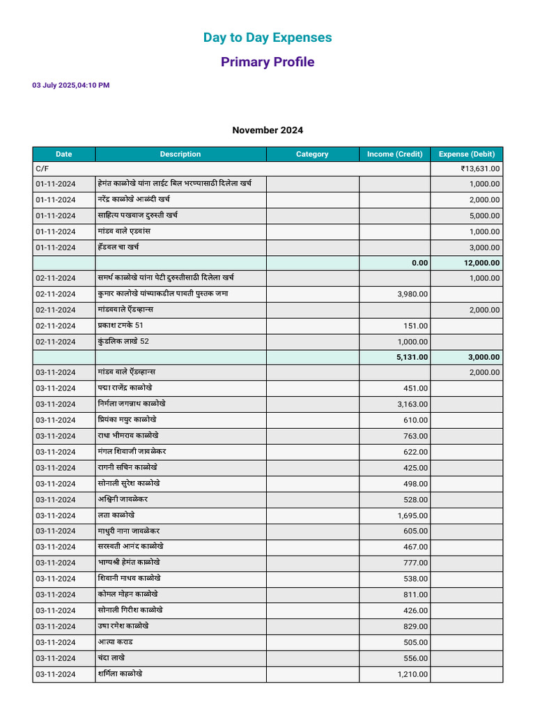 Day To Day Expenses | PDF