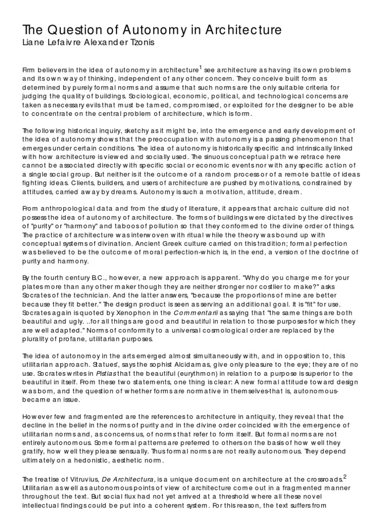 The Question of Autonomy in Architecture | PDF | Utilitarianism | Autonomy