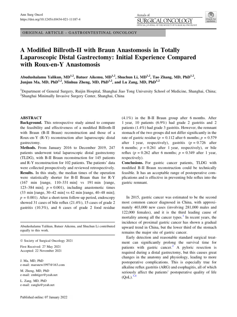 Modified Billroth-II vs Roux-en-Y in TLDG | PDF | Stomach ...