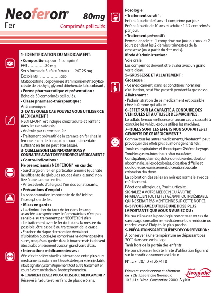 Neoferon : Indications et effets secondaires | PDF | Fer | Allergie
