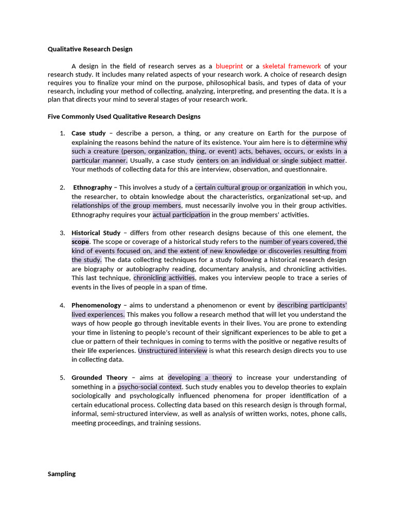 Qualitative Research Designs | PDF | Sampling (Statistics ...