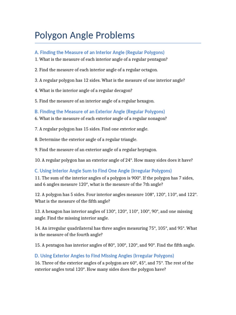 Polygon Angle Measurement Practice | PDF | Polygon | Angle