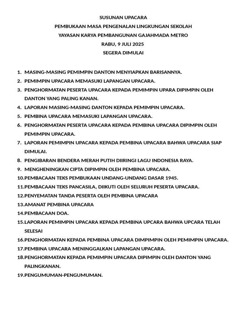 Laporan Danton dalam Upacara Pembukaan | PDF