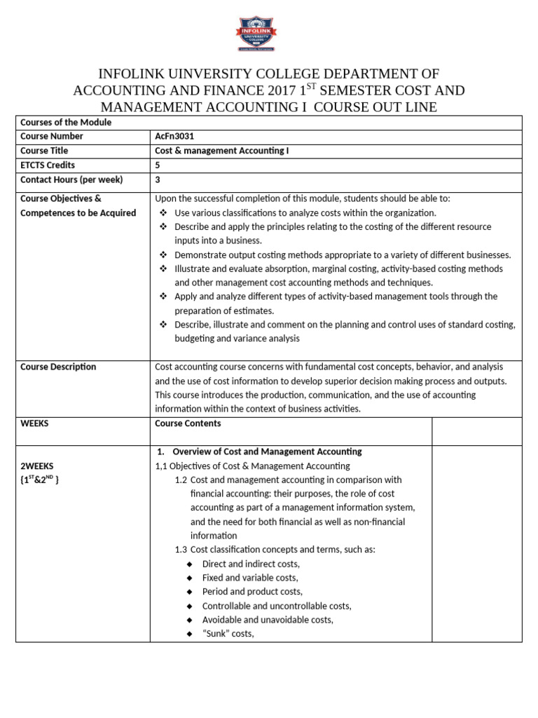 Cost & Management Accounting I Outline | PDF | Management Accounting ...