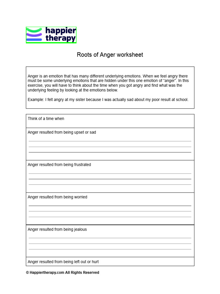 Roots of Anger Worksheet | PDF