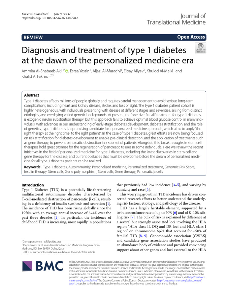 Personalized Approaches in Type 1 Diabetes | PDF | Diabetes | Diabetes ...