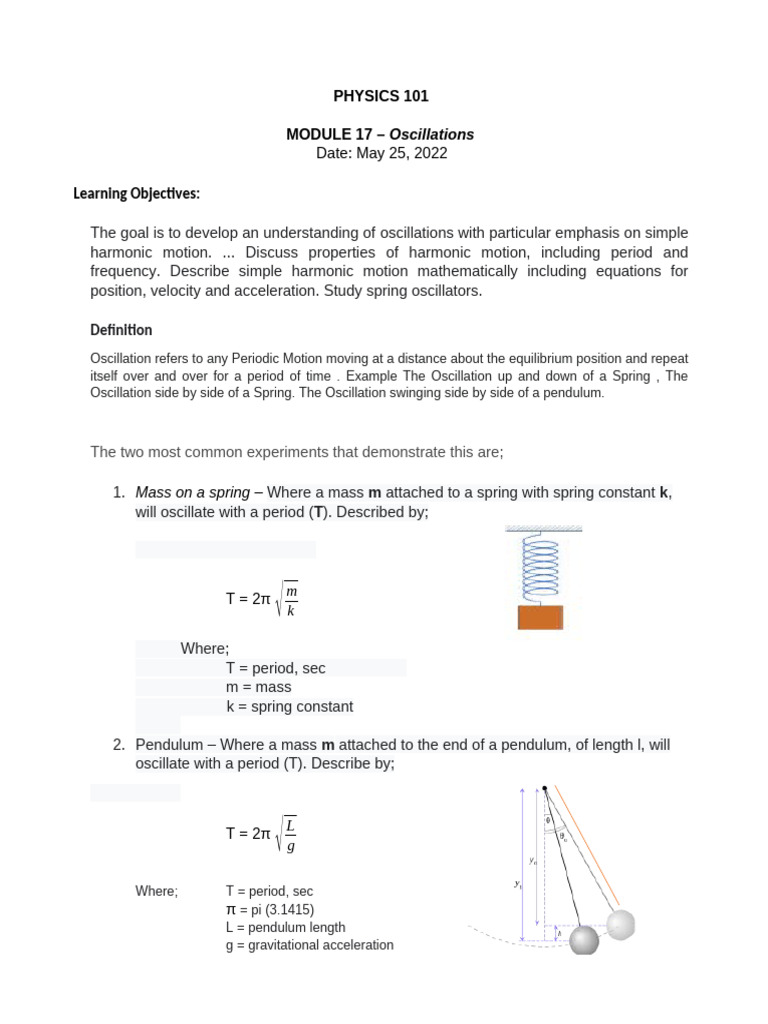 Understanding Oscillations in Physics | PDF | Oscillation | Pendulum