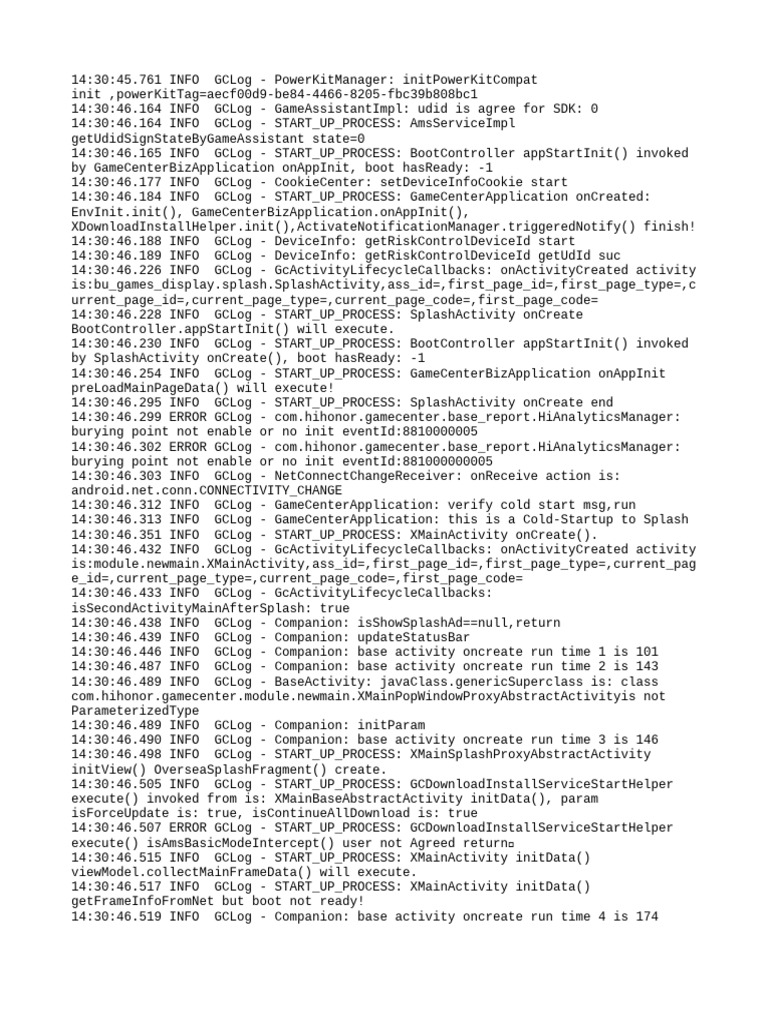 Game Center Startup Log Analysis | PDF | Software | Computing