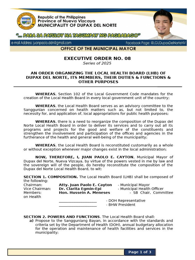 Dupax del Norte Local Health Board Order | PDF | Government