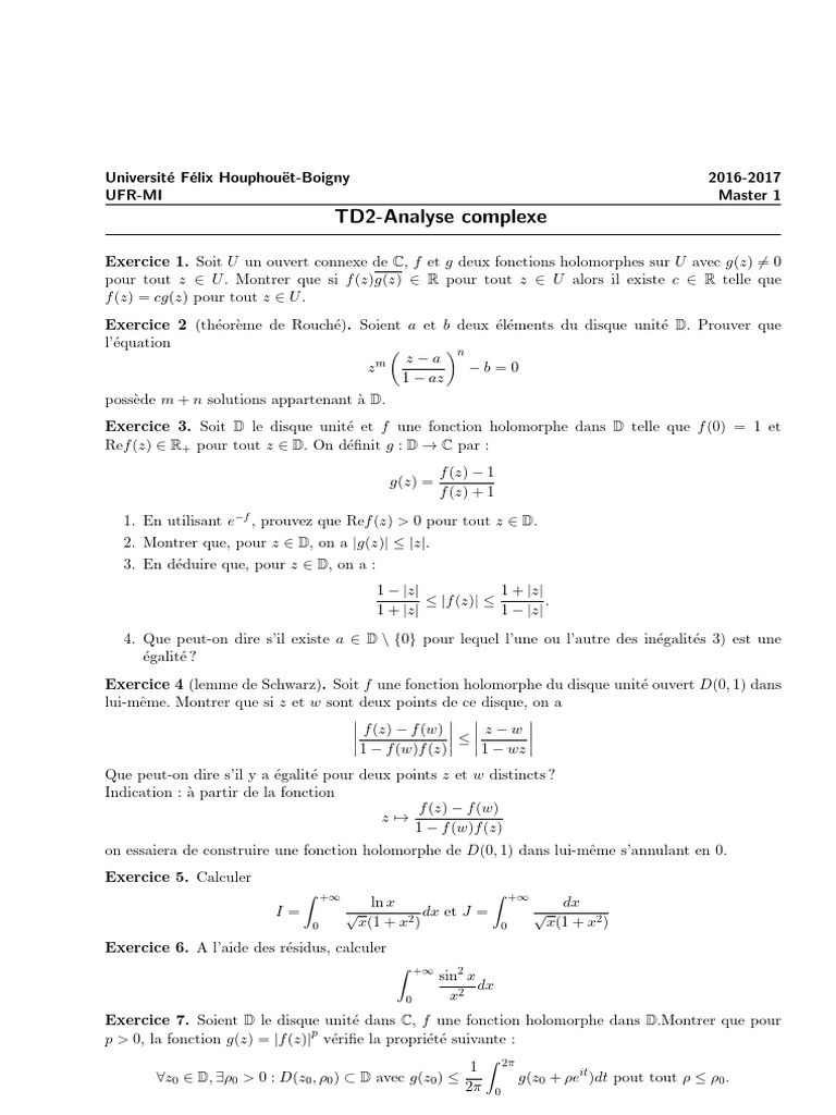 Exercices de Master en Analyse Complexe | PDF | Analyse mathématique ...