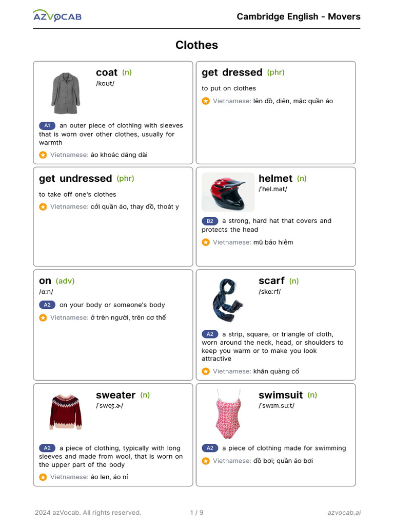 Vocabulary Guide: Clothing Terms | PDF | Clothing | Swimsuit